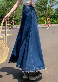 Patchwork Denim Skirt, Skirts Summer, Work Fits, Maxi Skirt Outfits, Fashion Design Collection, Midi Denim, Modest Dresses Casual, Patchwork Denim, Designer Dresses Casual