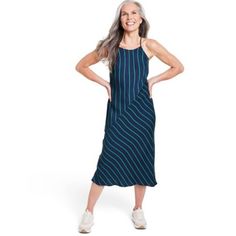 Brand New Pull On Style Navy Blue And Green Stripe, Sleeveless, Criss Cross Back Midi Dress. Perfect For Casual And Classy Occasion. Total Length 42.5 In Blue Knee-length Slip Dress For Spring, Blue Midi Sleeveless Dress For Daywear, Blue Sleeveless Midi Dress For Daywear, Blue Sleeveless Casual Slip Dress, Casual Blue Sleeveless Slip Dress, Women's Rowing, Stripe Midi Dress, Rowing Blazers, Target Dresses