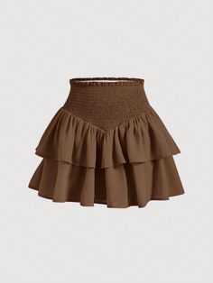 Marrón Casual Collar  Tela tricotada Liso A capas Embellished No-Elástico Verano Ankara Wrap Skirt, Layered Mini Skirt, Summer Wishlist, Rock Outfit, Brown Skirt, Brown Skirts, Women Skirts, Hem Skirt