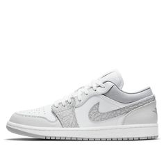 Air Jordan 1 Low Premium 'Elephant Print' DH4269-100 Retro Basketball Shoes  -  KICKS CREW Simple Wings, Aj1 Low, Leather Panel, Jumpman Logo, Grey Elephant, Wings Logo, Swoosh Logo, Air Jordan 1 Low, Jordan 1 Low