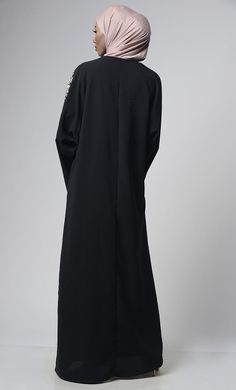 Round neck Ranglen full length sleeves Front with floral thread work Loose fit Fabric:-Nida Care:- Machine Wash Cold Black Long Sleeve Abaya For Fall, Long Sleeve Abaya For Formal Fall Occasions, Long Sleeve Abaya For Formal Fall Events, Long Sleeve Thobe For Eid, Traditional Black Long Sleeve Abaya, Traditional Long Sleeve Black Abaya, Modest Black Abaya With Long Sleeves, Embroidered Long Sleeve Modest Abaya, Modest Long Sleeve Embroidered Abaya