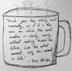 a drawing of a coffee mug with writing on it