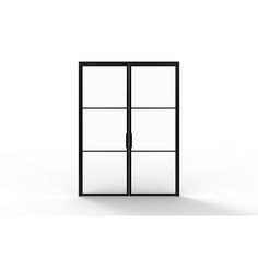 an open black and white door on a white background