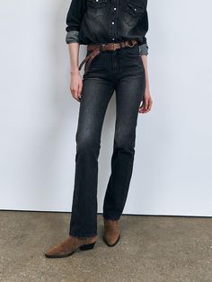 Color: BlackCountry of Origin : Republic of Korea Chic Black Jeans With Belt Loops, Chic Black Jeans With Standard Cut, Chic Black Jeans With Standard Cut Leg, Chic Black Jeans, Black Standard Cut Jeans For Fall, Black Jeans Standard Cut For Fall, Chic Washed Black Fall Jeans, Black Mid-rise Distressed Flare Jeans, Chic Straight Leg Distressed Pants