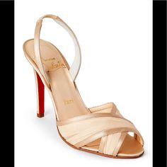 Beautiful Christian Louboutin Women's Natural Mauresmo Chiffon Slingback Sandals. Makes An Amazing Gift. Never Worn. No Flaws. Box Upon Request. Make An Offer! Make It Yours! Authentic. Ready For Holiday. For That Special Someone(: Please Note: Some Of The Signature Lacquered Red Soles May Have Minor Marks. All Merchandise Is New. See Photos For Details. Christian Louboutin Women, Slingback Sandals, Red Sole, Slingbacks, Slingback Sandal, Christian Louboutin Shoes, Shoes Women Heels, Christian Louboutin, Shoes Heels