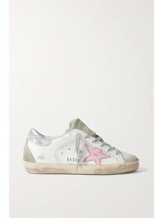 Shop GOLDEN GOOSE Superstar distressed metallic leather sneakers, Explore the latest GOLDEN GOOSE women's collection today on NET A PORTER Golden Goose Sneakers Outfit, Silver Heel, Skor Sneakers, Golden Goose Superstar, Preppy Shoes, Dr Shoes, Shoe Wishlist, Golden Goose Sneakers, Golden Goose Shoes