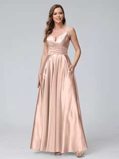 Lavetir sells a large selection of 2025 new bridesmaid dresses and wedding party dresses online. Stay on top of the latest fashion trends with these bridesmaid dresses featuring oversized bows, airy tulle skirts, sexy corset styles, and dramatic pleated metallics. Comes in various styles, such as A-line, mermaid, sheath, and empire waist, to suit different body types and preferences. Here is the dress detail: Fabric: Silk Satin; Silhouette: A-Line/Princess; Neckline: Spaghetti Straps; V-Neck; He Satin Bridesmaid Evening Dress, Solid Satin Bridesmaid Evening Dress, Solid Satin Evening Dress For Wedding, A-line Bridesmaid Ball Gown, V-neck Sweep Train Dress For Debutante Ball, Sleeveless Evening Dress For Bridesmaids And Prom, Sleeveless Bridesmaid Evening Dress For Prom, Sleeveless Bridesmaid Dress For Wedding, Fitted A-line Bridesmaid Dress With Pleated Bodice