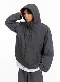 Dark gray / L Gray Urban Hooded Jacket For Streetwear, Urban Gray Hooded Jacket For Streetwear, Techwear Hooded Jacket With Drawstring Hood For Streetwear, Urban Hooded Windbreaker For Streetwear, Urban Hooded Jacket With Adjustable Hood For Streetwear, Gray Urban Windbreaker For Streetwear, Streetwear Windbreaker With Detachable Hood, Streetwear Hoodie Windbreaker, Urban Style Gray Windbreaker For Streetwear