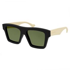 Introducing the stunning Gucci GG0962S 004 Black White/Green sunglasses, a must-have accessory for the modern man who appreciates style and quality. These sleek square frames feature a bold black and white color combination that exudes sophistication and class. The vibrant green lenses add a pop of color and elevate the overall look of the sunglasses. Crafted from high-quality acetate, the Gucci GG0962S is not only stylish but also durable and comfortable to wear. The frame material ensures a li Gucci Frames, Gucci Brand, Designer Shades, Italian Luxury Brands, Green Sunglasses, Green Lenses, Black And White Frames, Men Eyeglasses, White Square