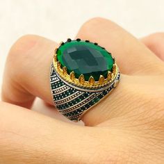 Mens Green Zircon Stone Silver Ring, Oval Stone Ring, Ottoman Style Ring, Turkish Handmade Ring, 925 Sterling Silver, Husband Gifts Ring https://etsy.me/3Wm6nhB #no #green #silver #unisexadults #stone #midcentury #zircon #mensring #mensjewelry Gift For Father Birthday, Silver Storage, Husband Gifts, Silver Ring Designs, Father Birthday, Tarnished Silver, Gift For Father, Silver Accessories, Gift Ring