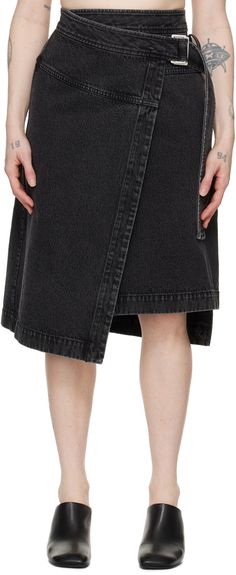 3.1 Phillip Lim - Black Wrap Denim Midi Skirt Black Denim Midi Skirt, Denim Wrap Skirt, Midi Denim Skirt, Belted Midi Skirt, Stretch Denim Skirt, Cinch Belt, Skirt Wrap, Midi Denim, Black Wrap