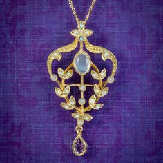 EDWARDIAN STYLE OPAL MOONSTONE AMETHYST PENDANT NECKLACE 18CT GOLD ON SILVER | eBay Yellow Gold Moonstone Pendant Necklace, Exquisite Amethyst Pendant Necklace, Gold Art Nouveau Necklace With Gemstone, Art Nouveau Gold Necklace With Gemstone, Victorian Gold Jewelry With Moonstone, Victorian Gold Moonstone Jewelry, Victorian Moonstone Gold Jewelry, Elegant Opal Necklace With Large Pendant, Moonstone Pendant Necklace For Formal Occasions