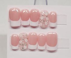 10 piece handmade nails. Includes nail glue, file, buffer. Shown in short square Handmade Nails, Acrylic Press On Nails, White French, Nail Glue, Glue On Nails, Nail Ideas, Press On Nails, 3 Weeks, Pink White