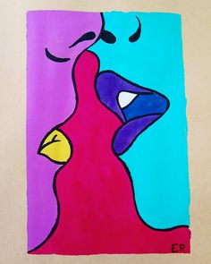 a drawing of two birds on a blue and purple background