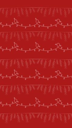 a red background with white christmas lights and pine branches on the top of each line