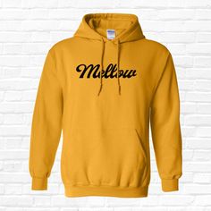 'Mellow' Unisex Hoodie / MugsByThugs [Unisex Streetwear Mellow Yellow Hoodie, Cool Hoodies for Women Hoodies for Men, Retro Hoodie 70's Style, Hypebeast Mens Hoodie, Yellow Hoody]   Design is printed on the front side of garment. Printed direct to garment using digital printing technique to ensure a high quality, long lasting print and vibrant colors. All hoodies and sweatshirts are printed to order (in USA). COLOR options: White / Black / Gold Yellow / Sport Gray / Light Pink / Navy Blue >> Contact us if you want a different color - we probably got it.  Please refer to the SIZE CHARTS in photos, to make sure you order the best size for you. Unisex Adult Hoodie: Classic fit Heavy Blend pullover hoodie Preshrunk fleece knit 50% Cotton, 50% Polyester Air jet spun yarn (softer feel) Double ne Hoodie Yellow, Floral Sweatshirt, No Rain No Flowers, Hoodies For Women, Women Hoodies, Yellow Hoodie, Mens Hoodie, No Rain, Sweatshirt White