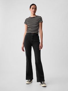 High Rise '70s Flare Jeans | Gap Gap Wide Leg Flare Jeans, Chic High Rise Gap Bottoms, Retro Fitted Mid-rise Flares, Retro Mid-rise Fitted Flares, Retro Fitted Flares With Flared Hem, Gap High Waist Fitted Jeans, Gap Fitted High Waist Jeans, Retro Fitted Bottoms With Flared Hem, Gap Black Wide Leg Bottoms