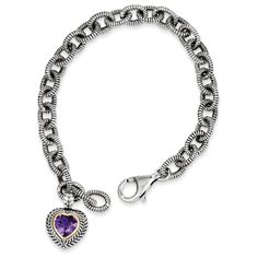 925 Sterling Silver Goldy Amethyst Link Bracelet Amethyst Heart, Gift Sets For Women, Purple Stones, Fine Jewelry Gift, Amethyst Stone, Gemstone Bracelets, Selling Jewelry, Purple Amethyst, Modern Jewelry