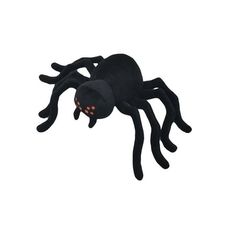 a large black spider with red eyes on it's back legs and arms, standing in front of a white background