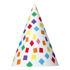 Rainbow confetti party hat featuring a cheerful print of bright colored square and diamond confetti shapes. Perfect festive paper cone hat for a girl or boy's birthday party. Bright and cheerful pretty patterned hat to bring joy to your event. Party Noob, Cone Hat, Clown Party, Rainbow Confetti, Hat Decoration, Paper Cones, Birthday Party Hats, Confetti Party, Waste Paper