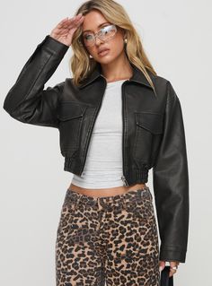 Faux leather jacket Classic collar, ribbed waistband, zip front fastening, twin hip pockets, cropped style, buttoned cuffs Non-stretch, fully lined Main: 100% PU, Lining: 100% polyester Wipe down outer garment with damp cloth, do not wash Faux Leather Jacket, Comfy Hoodies, Cropped Style, Faux Leather Jackets, Unique Tshirts, Perfect Shirt, Unique Fashion, Workout Clothes, Trendy Fashion