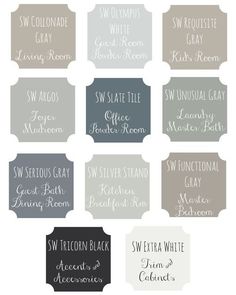 six different colors of paint that are available in the same color scheme for each room