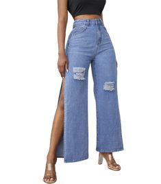 Featuring open side wide legs; this uniquely styled denim pants are sure to be a new fave. Pair with favorite top or bodysuit. Made with a cotton and denim blend. Wide Legs, Jeans Pants, Denim Pants, Bell Bottom Jeans, Diva, Mom Jeans, Wide Leg, Boutique, Pants