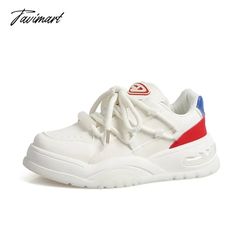 Tavimart White Casual Women Sneakers All-match Korean Fashion Platform Athletic Shoes Round Toe Sport Comfortable Vulcanized Shoes White Canvas Shoes With Red Sole And Round Toe, White Canvas Shoes With Red Sole, White Canvas Lace-up Shoes With Red Sole, White Lace-up Canvas Shoes With Red Sole, Flat Sneakers With Red Sole And Synthetic Material, Flat Synthetic Sneakers With Red Sole, Rope Hair, Dress Women Elegant, Women Sneakers