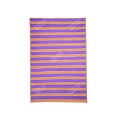 a purple and orange striped rug on a white background