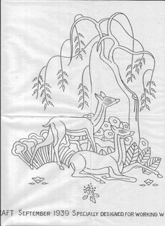 a black and white drawing of animals in the woods