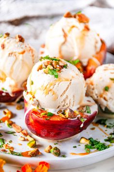 Looking for a simple and mouth-watering dessert to enjoy during the hot summer months? Try these grilled peaches with vanilla ice cream, a sweet and refreshing treat that can be ready in just a few minutes! Super customizable, they’ll surely be a hit at your next BBQ or outdoor gathering. From aberdeenskitchen.com #grilled #peaches #vanilla #icecream #summer #dessert #recipe #grilling #bbq #july4th #laborday #quick #easy #30minute Chicory Recipe, Peach Ice Cream, Outdoor Gathering, Grilled Peaches, Yummy Pasta Recipes, Cocktail Recipes Easy, Caramel Recipes, Summer Dessert, Sheet Pan Recipes