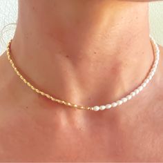 Brand New From Manufacturer. Overstock Product, Only 4 Left! Adjustable White Pearl Necklace For Everyday, Rice Pearl Necklace Design, Rice Pearl Jewelry, Pearl Necklace Designs, Pearl Choker Necklace, Pearl Choker, Gold Beads, Necklace Designs, Pearl Jewelry