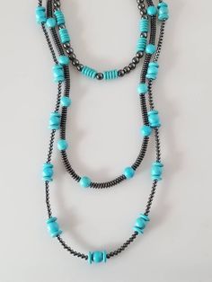 Bohemian Turquoise Necklace With Unique Variations, Turquoise Long Handmade Necklace, Handmade Long Turquoise Necklaces, Handmade Long Turquoise Necklace, Handmade Turquoise Long Necklace, Handmade Turquoise Multi-strand Necklaces, Turquoise Multi-strand Handmade Jewelry, Handmade Turquoise Howlite Beaded Necklaces, Turquoise Multi-strand Necklace For Gift