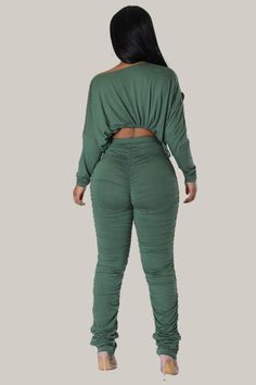 Two piece set Long sleeve crop top Round neck High waist pant Ruched No closure Hand wash cold water 95% rayon 5% spandex Model is wearing a size Small MODEL STATS Height: 5.5"Bust:34" / Waist:27" / Hips:42" Ruched Leggings, Crop Top Set, Top Round, Long Sleeve Crop, Two Piece Set, Online Clothing Stores, Silk Chiffon, Body Positivity, Long Sleeve Crop Top