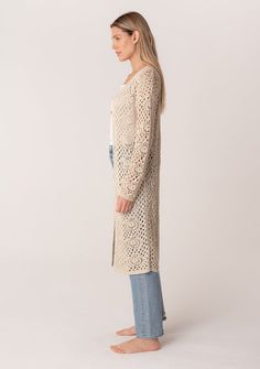 Crochet Cardigan - Women's Cardigan | LOVESTITCH Spring Beige Pointelle Knit Outerwear, Spring Open Knit Long Cardigan, Beige Crochet Outerwear For Spring, Spring Long Open Knit Cardigan, Chic Long Open Knit Cardigan, Bohemian Pointelle Knit Cardigan For Fall, Spring Crochet Beige Cardigan, Spring Crochet Open Front Cardigan, Spring Knit Cardigan With Crochet Trim