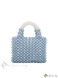 Bird in Bag - Womens Evening Beaded Handbag with Artificial Pearl Decoration Summer Square Bag With Pearl Handle, Summer Square Bags With Pearl Handle, Beaded Tote Bag For Shopping, Beaded Tote Bag For Daily Use, Daily Use Beaded Tote Bag, Blue Rectangular Bag With Pearl Handle, Trendy Beaded Tote Bag, Square Shopping Bag With Pearl Handle, Square Shopping Bags With Pearl Handle