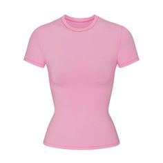 Cotton Jersey T-Shirt - Bubble Gum | SKIMS Snug Fit Crew Neck T-shirt For Athleisure, Sporty Fitted T-shirt For Everyday, Athleisure Fitted Crew Neck T-shirt, Trendy High Stretch Short Sleeve T-shirt, Sporty Fitted Pink T-shirt, Fitted Sporty T-shirt With Scoop Neck, Sporty Fitted Everyday T-shirt, Snug Fit Crew Neck T-shirt Athleisure, Snug Fit Crew Neck Athleisure T-shirt