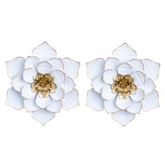 pair of white and gold flower clip earrings