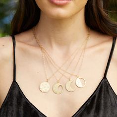 18k gold pendant with white diamond pavé and star centers. 0.61 tcw 18" or 24" chain, 14k gold 1.0" pendant Star Gold Necklace, Full Moon Phase, Full Moon Phases, Moon Phases Necklace, Stacked Necklaces, Modern Witch, Tennis Necklace, Classic Gold, Moon Necklace