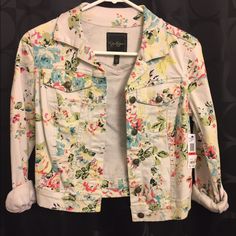 Jean Jacket By Jessica Simpson. Size Xs But Fits Like A Small. Brand New. Perfect For Winter. Trendy White Floral Print Outerwear, Spring Cream Outerwear With Floral Print, Cream Floral Print Outerwear For Spring, Cream Floral Print Outerwear For Fall, Trendy Cream Outerwear For Summer, Trendy Cream Outerwear For Spring, Trendy Cream Summer Outerwear, Cream Cotton Outerwear For Spring, Cute Jean Jackets