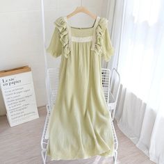 Ladies Cotton Short Sleeve Nightdress Classy Sleepwear, Leaf Sleeve, Sleeve Long Dress, Pajamas Comfy, Night Dress For Women, Short Models, Casual Evening, Lotus Leaf, Nightgowns For Women