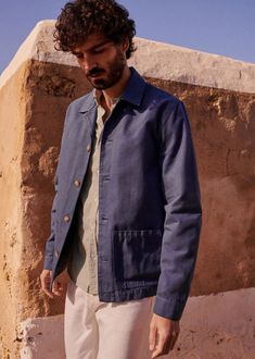 Tim Jacket - Rust - Organic Cotton - Octobre Éditions Cotton Denim Jacket With Lapel Collar And Patch Pockets, Cotton Denim Jacket With Patch Pockets And Lapel Collar, Cotton Blazer With Flap Pockets And Long Sleeves, Classic Cotton Denim Jacket With Lapel Collar, Classic Cotton Denim Jacket With Welt Pockets, Classic Indigo Cotton Denim Jacket, Relaxed Fit Cotton Outerwear With Camp Collar, Collared Cotton Blazer With Buttoned Pockets, Cotton Collared Blazer With Buttoned Pockets