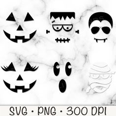 halloween svg cut files for silhouettes and crickles on marble background