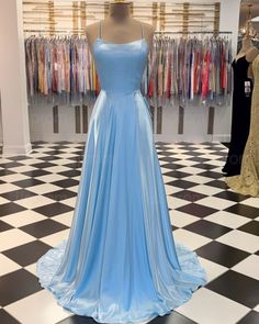 Long Graduation Dress, Wedding Guest Dresses Uk, Blue Satin Prom Dress, Baby Blue Prom Dresses, Graduation Dresses Long, Satin Formal Gown, Simple Prom Dress Long, School Dance Dresses, Prom Dresses Simple