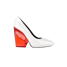 Make A Bold Statement With The Celine Demi Pointed Toe Wedge Pumps In White Leather And Clear Red Heels. These Pumps Feature A Striking Contrast Between The White Leather Upper And The Clear Red Wedge Heels, Creating A Fashion-Forward And Daring Look. *With Dust Bag Celine Demi Pointed Toe Wedges Pumps In White Leather Sign Of Wear: Minor Marks On Leather Surface; Moderate Wear On Soles Sku: 345852 Condition: Very Good Color: White Material: Leather Size: Eu39.5/Uk6.5/Us9.5 White Padded Wedge Heels, Modern White Heels For Office, Bold Heels With Contrasting Heel Counter, Modern Heels With Red Sole And Block Heel, White Heels With Red Sole For Spring, Modern White Heels With Padded Heel, Modern White Heels With Sculpted Heel, Modern Heels With Red Sole For Spring, Modern Spring Heels With Red Sole