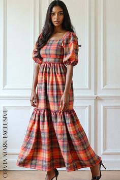 Olivia Mark - Vibrant Plaid Maxi Dress with Puffed Sleeves and Tiered Ruffles Puffed Sleeves, Changing Seasons, Olivia Mark, Puff Sleeve, Ruffles, Maxi Dress, Plaid, Celebrities, Dresses