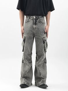 Step into the effortlessly cool vibe with our Acid Wash Cargo Pocket Wide-Leg Jeans, the ultimate blend of comfort and streetwise style. Crafted from durable fabric, these trousers boast a high waist, a straight-foot cut, and are detailed with functional cargo pockets for a utilitarian edge. The acid wash effect lends a vintage feel, while the no-stretch design maintains a structured look. Perfect for those who appreciate the fusion of form and function in their wardrobe. Easily dressed up with Streetwear Wide-leg Pants With Hip Pockets, Urban Baggy Cargo Pants With Five Pockets, Urban Wide-leg Pants With Pockets, Trendy Straight Leg Pants With Multiple Pockets, High Waist Pants With Five Pockets For Streetwear, High Waist Five Pockets Pants For Streetwear, Urban Cargo Pants With Five Pockets For Fall, Functional Straight Leg Pants With Pockets, Functional Cargo Style Straight Leg Bottoms