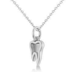 Style Number - AZ17680
The molars are the flat teeth located at the back of the mouth, but with this pendant necklace, you can bring the tooth front and center A perfect piece of jewelry for a Dental Hygienist, a Dental Assistant, or a Dentist, this necklace will surely put a smile on the wearer's face.This pendant necklace is available in other metals and comes with a matching 14k white gold chain. Mix and match with other pieces from our dental collection. Teeth Necklace, Molar Tooth, Tooth Pendant, White Gold Chain, Dental Hygienist, Dental Assistant, Gold Chain, Silver Necklace, Gold Necklace