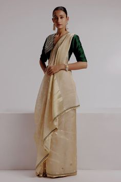 Multicolour banarasi saree featuring woven buttis and thread embroidered border. Comes with embroidered blouse and petticoat. - Aza Fashions Semi-stitched Traditional Wear With V-neck, Semi-stitched Traditional V-neck Wear, Traditional Semi-stitched V-neck Wear, Wedding Dupatta With Zari Work, Elegant V-neck Traditional Wear With Pallu, Elegant Chanderi Choli With Cutdana, Formal Blouse Piece With Resham Embroidery For Navratri, Formal Resham Embroidery Blouse Piece For Navratri, Formal Blouse With Zari Work For Eid