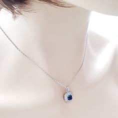 Blue Sapphire Cubic Zirconia Necklace Pendant- Quad Blue - PoetryDesigns Square Pendant Necklace, Blue Pendant Necklace, Blue Sapphire Pendant, Sapphire Necklace Pendants, Blue Sapphire Necklace, Zirconia Necklace, Cubic Zirconia Necklace, Blue Pendant, Mode Chic